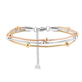 Watforsh Silver Gold and Rose Gold Layered Bracelet for Women Three Tone Snake Chain Bracelet with Tiny Ball Stackable for Daily
