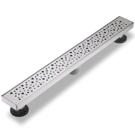 Sharp-tec 28 inch Linear Shower Drain, Brushed Rectangular Floor Drain, V-Shape Design Drain Channel, 304 Stainless Steel, cUPC Certificated for Bathroom Shower Room (Drain Base is Not Included)
