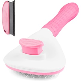 VT- Self-Cleaning Cat Brush for Long or Short Hair - Effective Grooming and Shedding Tool (pink)