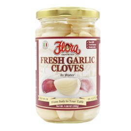Flora Foods Italian Whole Garlic Cloves in Water Brine – Peeled & Ready to Eat – 10 oz Jar – Imported from Italy