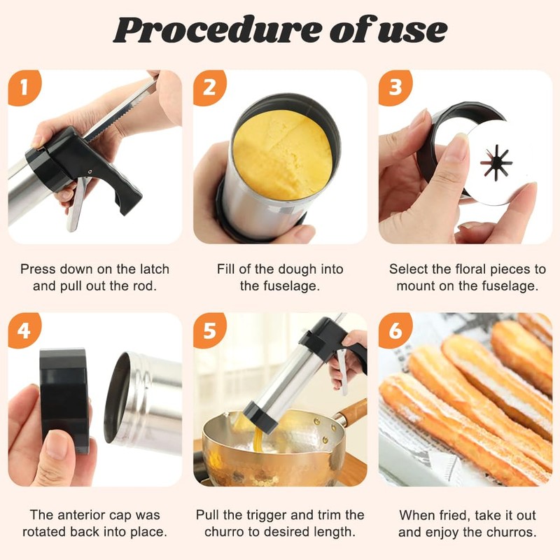 Churro Maker Machine, Stainless Steel Churros Gun Kit with 8