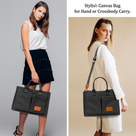 ISHIMORI HOUSE Large Canvas Tote Bag for Women with Pockets, Crossbody Shoulder Handbag Work Bags for Travel and Everyday Use (Black)