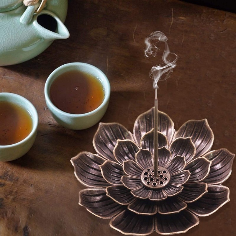 2Pcs Brass Lotus Incense Holder,Detachable Sticks Incense Burner Ash Catcher,Brass