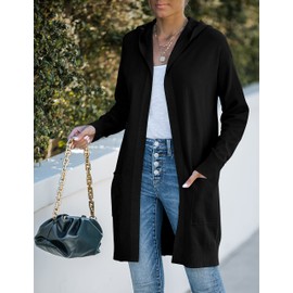 MEROKEETY Women's 2024 Long Sleeve Open Front Hoodie Knit Sweater Cardigan Outwear A-Black