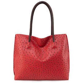 Milan Chiva Leather Tote Bag for Women with Zipper Large Ostrich Hobo Purse Shoulder Purses and Handbags Red Gift MC-1038RD