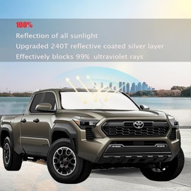 Upgrade Toyota Tacoma Windshield Sunshade for 2016-2023 2024 Tacoma Foldable Front Sun Shield Custom Fit Tacoma 2Dr 4Dr Pickup Sun Visor 240T Retractable Shade Blocks UV Rays