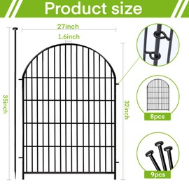 ADAVIN Garden Fence Animal Barrier with Gate 32 in(H)×17.5 Ft(L) 8 Panels,Rustproof Metal Wire Tall Fencing Border for Dogs Rabbits,Outdoor no dig pet Fences,Black Flower Edging for Yard,Arched