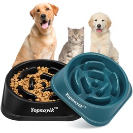 Slow Feeder Dog Bowls 2PCS, Anti-Slip Maze Puzzle Dog Feeding Bowls, Anti-Chocking and Interactive Dog Food Bowls, Bloat Stop Dog Bowls for Small and Medium Dogs and Cats (Black and Navy Blue)