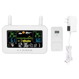 Indoor Outdoor Weather Wireless Station Thermometer Color Display Digital Temperature Humidity Sensor Weather Forecast Station US Plug White