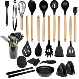 Silicone Kitchen Utensils Set – 23 Pcs Heat Resistant Spatula, Spoon, Whisk, Hand Clips, Spoon Pad, Holder Non-Stick Food Safe Silicone Cooking Utensils Set Kitchen Accessories