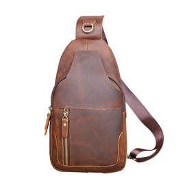 Le'aokuu Men Fashion Casual Tea Designer Travel Hiking Crossbody Chest Sling Bag Rig One Shoulder Strap Bag Men Leather 8015 (XB6601 Brown)