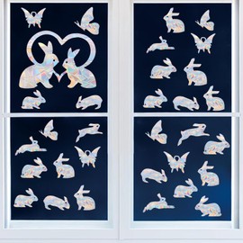 33PCS Easter Bunny Window Clings Stickers Rainbow Window Decals for Glass Bird Window Strike Prevention - Window Clings to Prevent Bird Strikes