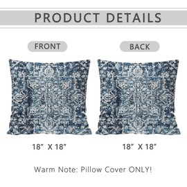 infenhiy Throw Pillow Covers Pack of 2 Double-Sided Printing Home Indoor and Outdoor Sofa Bed Decor 18 x 18 Inch pillowcover (Blue Boho Style Ethnic Design Pattern, 18x18Inch)