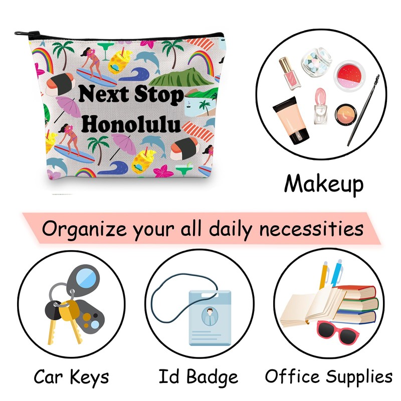 JXGZSO Honolulu Travel Gift Next Stop Honolulu Makeup Bag Hawaiian