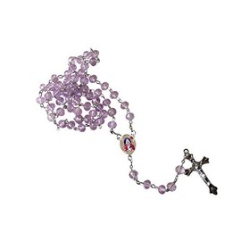 Gifts by Lulee, LLC Virgen de Coromoto Patrona de Venezuela Lavender Aura Quartz Crystal Beaded Rosary with Silver Plated Medal Centerpiece and Crucifix Includes a Prayer Card