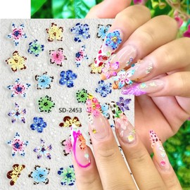 6 Sheets Colorful Floral Nail Stickers Spring Blossom Flower Nail Decals for Nail Art Beach Themed Begonia Flower Shell Pattern Hawaiian Flowers 5D Nail Art Sticker for Summer Beach Manicures