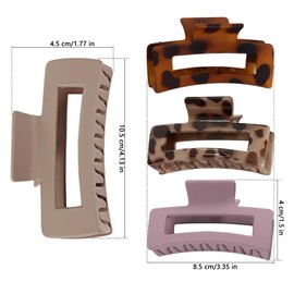 Matte Hair Clips for Women,Rectangle and Double Row Claw,Nonslip Clamps Hold Jaw for Thick Thin Curly Long Short Hair, Minimalist Banana Clip for Styling Accessories (Purple/Light Brown/Red Brown)