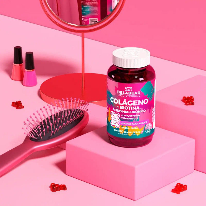 Belabear Colágeno Biotina Ácido Hialurónico 100 Gomitas Sabor Fresa