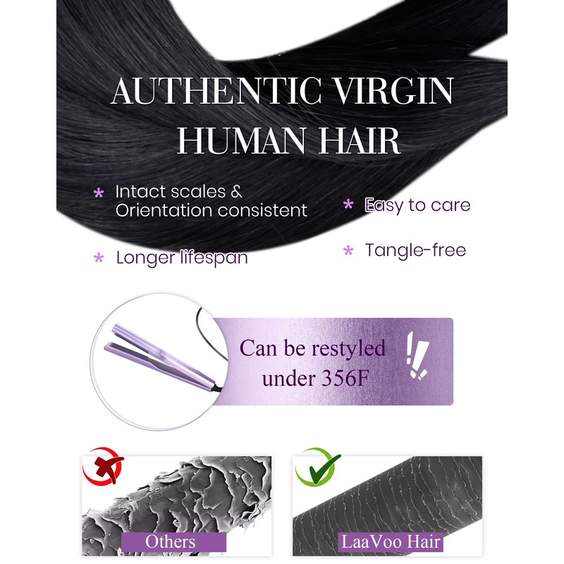 LaaVoo Real Hair Bondings Black 60 cm Bonding Extensions Black