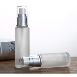 2PC Empty Glass Refillable Dispenser Pump Lotion Bottle White Frosted Bottle Dispenser Cosmetic Pump Lotion Bottle Containers For Skin Care Cream Liquid Essential Oil(100ML/3.4oz)
