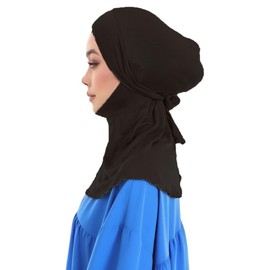Hophor Hijab Undercaps Slouchy Beanies Cap With Tie Non-slip Caps Under Scarf for Women(Black)