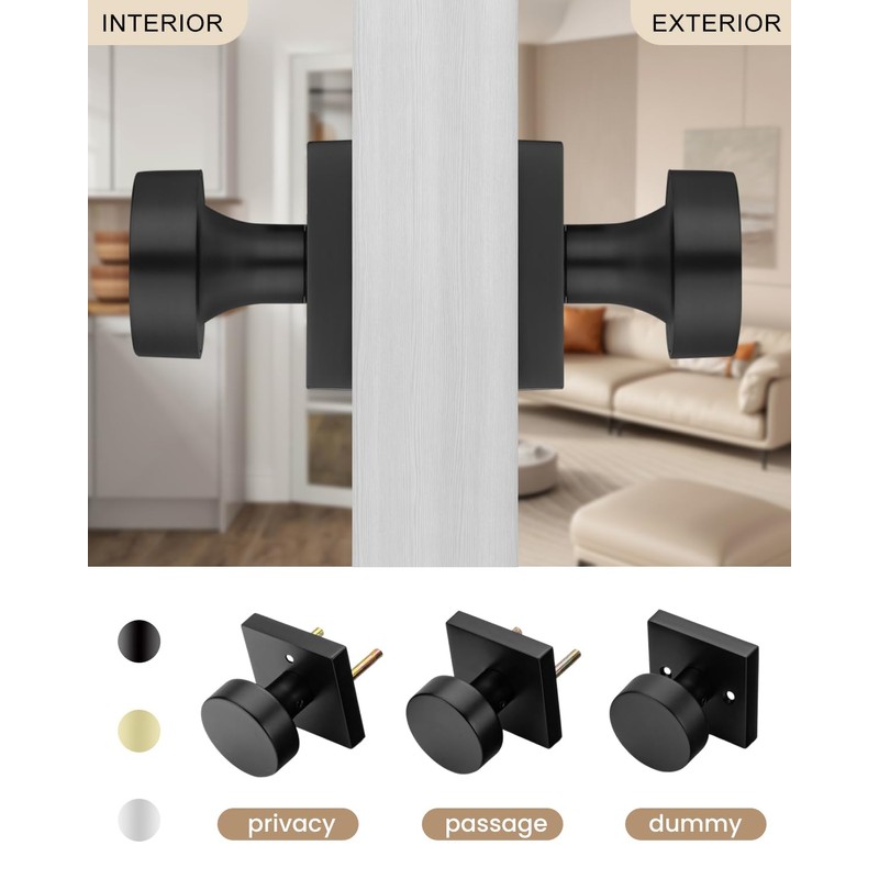 Haidms Matte Black Dummy Door Knob, Heavy Duty Half No-Turning