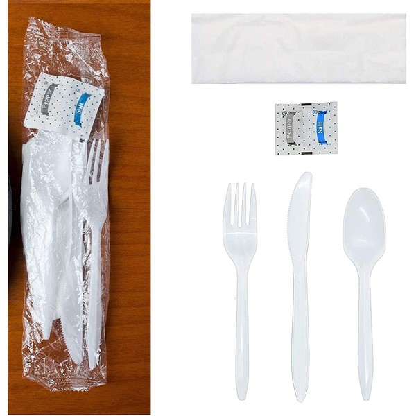 250 Black & Silver Plastic Cutlery Packets - Knife, Fork,
