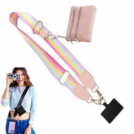 Phone Strap with Zippered Pouch, 2024 Clip and Go Strap for Phone with Wallet Crossbody, Adjustable Cross Body Phone String (Pink)