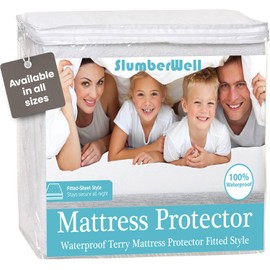 SlumberWell Terry Cotton Waterproof Fitted Mattress Protector, Breathable, Machine Washable Cover, Fits Upto 15 Inches Deep, Queen, White (Twin XL 39 x 80)