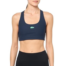 Lacoste X Bandier Women's Ribbed Sports Bra, Navy Blue, Medium