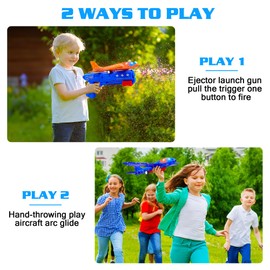 LJZJ 6 Pack Airplane Launcher Toys, 2 Flight Modes LED Foam Glider Catapult Plane, Outdoor Flying Toy for Kids, Birthday Gifts for Boy Girl 4 5 6 7 8 9 10 11 12 Year Old, B-Day Party Supplies