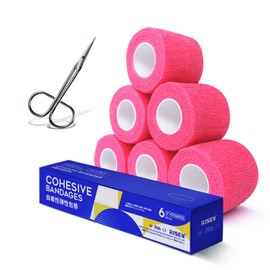 RISEN Cohesive Bandage 2” x 5 Yards, 6 Rolls, Self Adherent Wrap Medical Tape, Adhesive Flexible Breathable First Aid Gauze Ideal for Stretch Athletic Pink