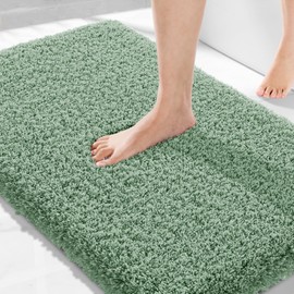Yimobra Luxury Fluffy Bathroom Rugs, Super Elastic Soft Thick Plush Bath Mat, Non-Slip Water Absorbent, Easier to Dry, Sturdy Shaggy Microfiber Floor Carpet for Bathtub, 36"x 24", Pure Light Green