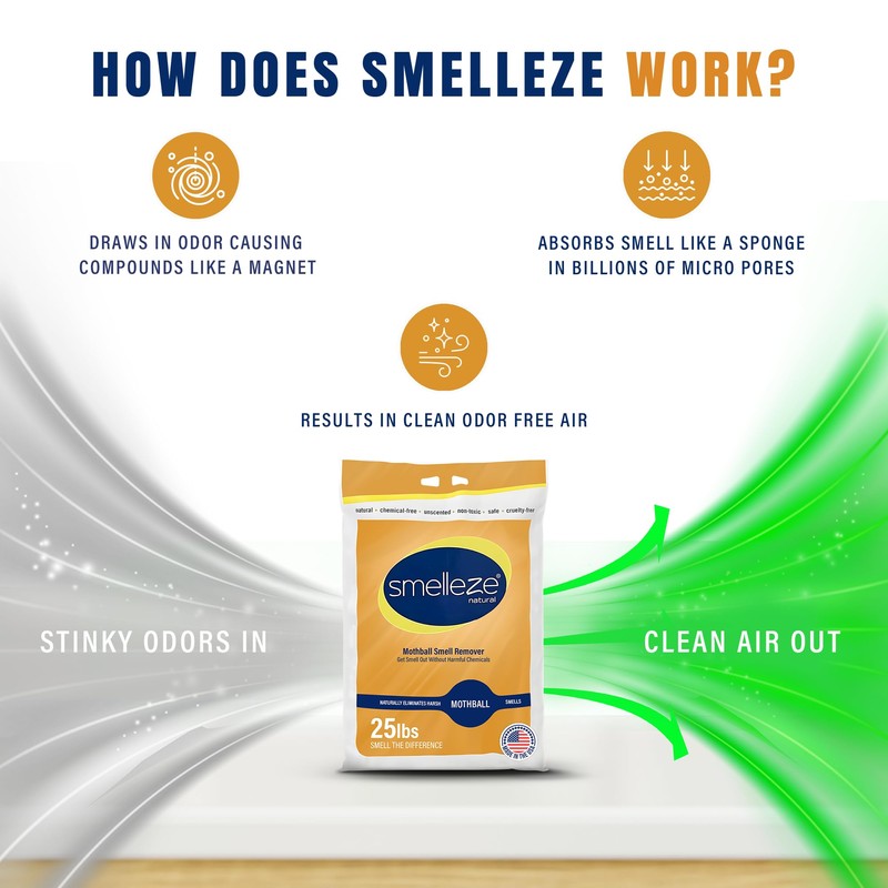 SMELLEZE Natural Smell Eliminator Deodorizer: 25 lb. Bag Granules Takes