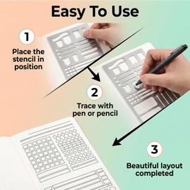 houlishu 2 Pack Metal Journal Stencils - Stainless Steel Reusable, Planner Stencils for Planner & Bullet Journal, Lists, Creative Journaling, DIY Scrapbooking, Habit Tracker