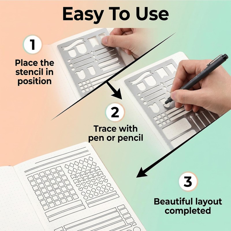 houlishu 2 Pack Metal Journal Stencils - Stainless Steel Reusable,