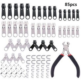 Zipper Repair Kit,Replacement Zip 85 Pieces Universal Zip Accessories with Pliers Tool for Bags Jackets Jeans Tents Luggage and Sleeping Bag