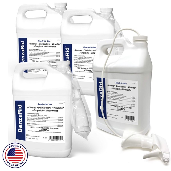 BenzaRid Professional Disinfectant (4) Gallon Set | Medical Grade Sanitizer & Virucide | Eradicates Black Mold, MRSA, Staph, H1N1, H5N1 Viruses, and Blood Borne Pathogens | Antibacterial