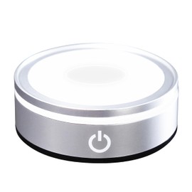 PETMIMIXD LED Light Base for Crystal Art - Round Plastic Display Stand with 4 Colors & 3 Modes, Battery/USB Powered Non-Slip Platform for 3D Glass Spheres,Silver