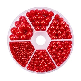 PH PandaHall 1113pcs No Holes/Undrilled Imitated Round Pearl Beads Grment Accessories for Vase Fillers, Wedding Valentines Birthday Christmas Party Home Decoration, Red, 6 Size, 2.5/4/5/6/7/8mm