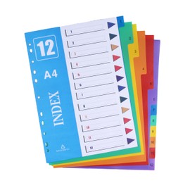 AMO HERMOSO 10 Pack 1-12 File Dividers A4 12 Part, Plastic Coloured, A4 File Binder Dividers for Lever Arch Files Ring Binders, A4 Index 11Holes (1-12 10Pack)