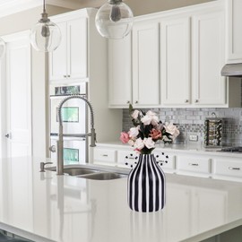 oliruim Ceramic Black and White Striped Vase, Hand-Painted Modern Minimalist Bohemian Decor, Central Dining Table, Kitchen Tabletop, Bookshelf, Bedroom Aesthetic Decoration (B)