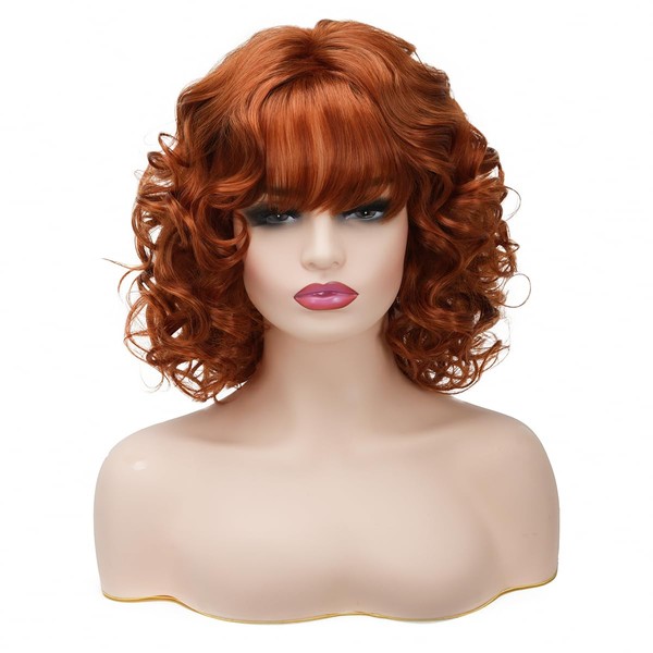 Sabosi Short Auburn Curly Wigs for Women Natural Synthetic Wig