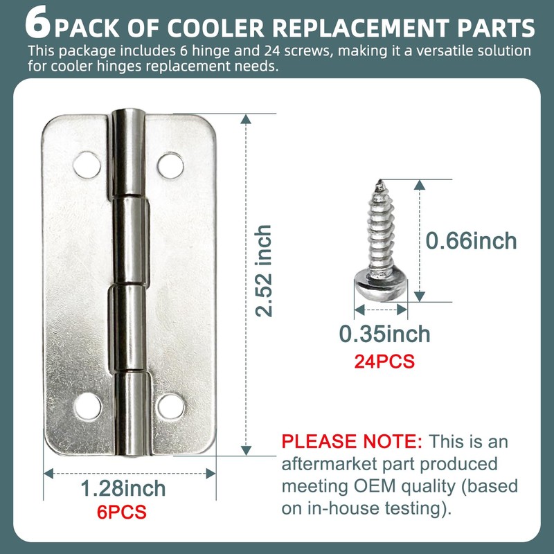 6-Pack 316 Stainless Steel Cooler Hinges & 24 Screws for
