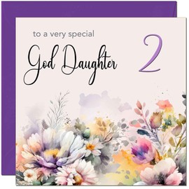 2nd God Daughter Birthday Card - Purple Floral God-Daughter's Birthday Card for 2 Year old Kids two, second