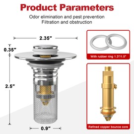 APIOLO 2CPS Bathroom Sink Stopper Hair Catcher for 1.1 to 1.5 Inch Sink Holes, Sink Stopper Hair Catcher, Pop-Up Sink Drain Filter with Removable Stainless Steel Filter Basket