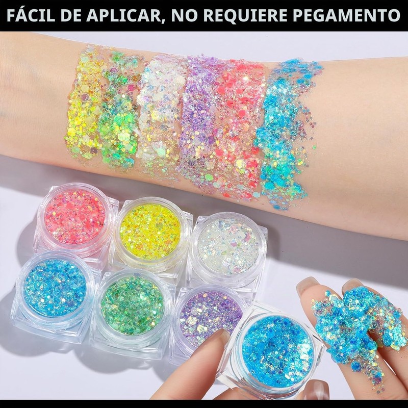 Gel de glitter fluorescente para rostro y cuerpo 6 colores
