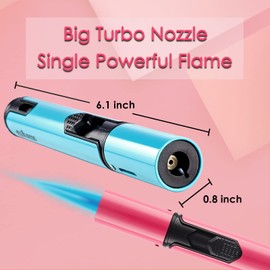 Urgrette Spring Colors 2 Pack Butane Torch Lighter, 6-inch Jet Flame Butane Lighter Refillable Pen Lighter for Grill BBQ Camping (Gas Not Included) Aqua Blue & Peach Pink