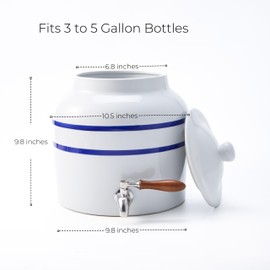 Ceramic Water Dispenser for 5 Gallon Bottle – Crock Water Dispenser with Durable Stainless Steel Faucet, Ideal for 3 to 5 Gallon Jugs, Classic Porcelain Water Crock Design （Use Withe Blue Stripe）