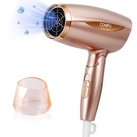 Portable Travel Hair Dryer, CONFU 1600W Lightweight Blowdryer with Folding Handle Small Ionic Ceramic Tourmaline BlowDryer, Compact Size Lightweight Blow Dryers for Pregnancy Kids Use （Golden）